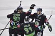 Hokejisté Mladé Boleslavi se radují ze vstřelené branky v utkání proti Kometě Brno