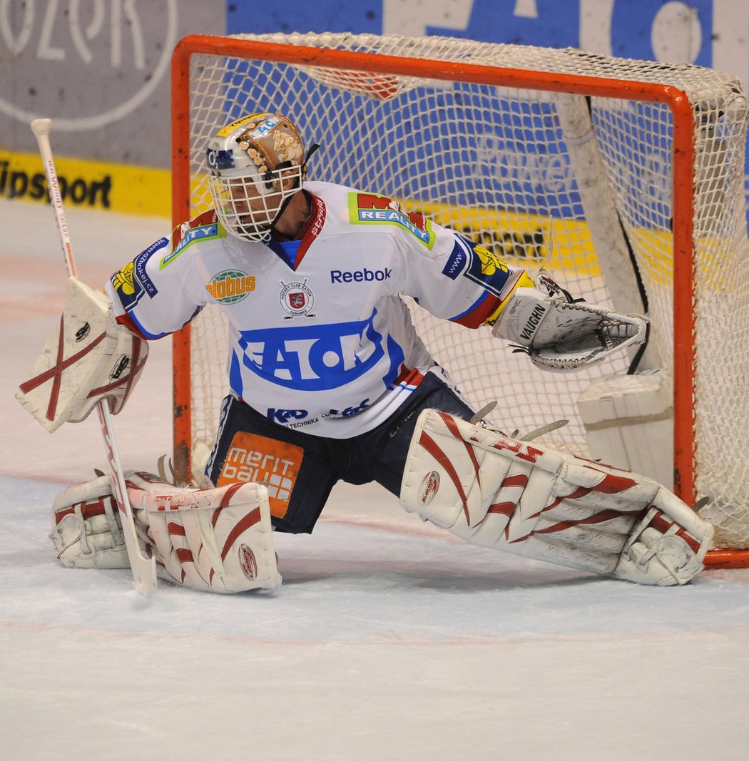 Dominik Hašek kryje střelu Plzeňských.