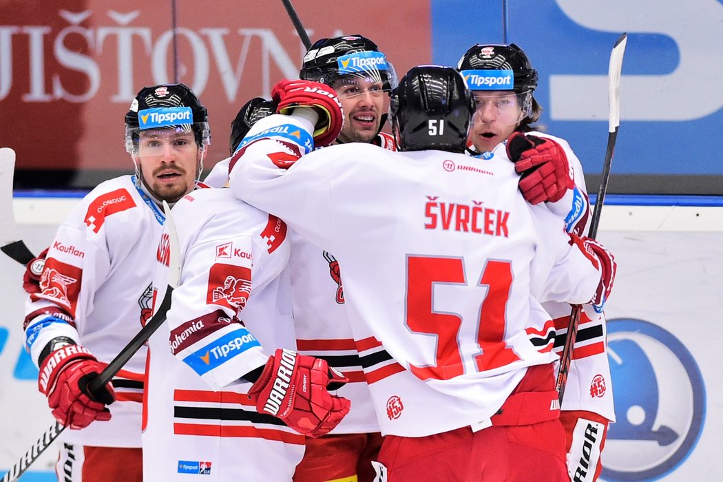 Radost hokejistů Olomouce ze vstřelené brány