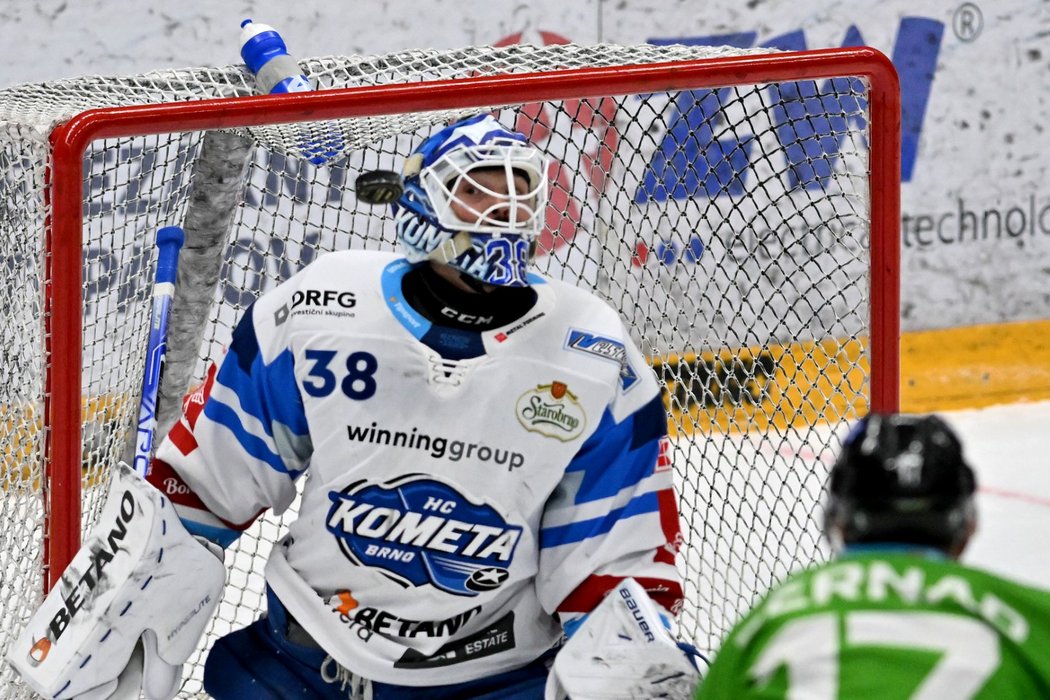 Jednička Komety Dominik Furch v utkání předkola proti Mladé Boleslavi