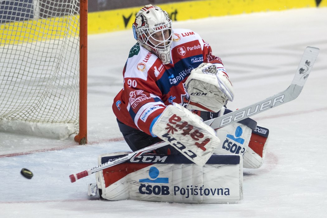 Pardubický brankář Ondřej Kacetl byl jedním z hlavních hrdinů Pardubic ve třetím čtvrtfinále proti Třinci