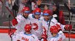 Hokejisté Třince se radují z trefy Marka Daňa ve druhém čtvrtfinále proti Českým Budějovicím