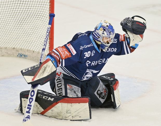 Bývalý vítkovický brankář Aleš Stezka zasahuje Bývalý vítkovický brankář Aleš Stezka zasahuje