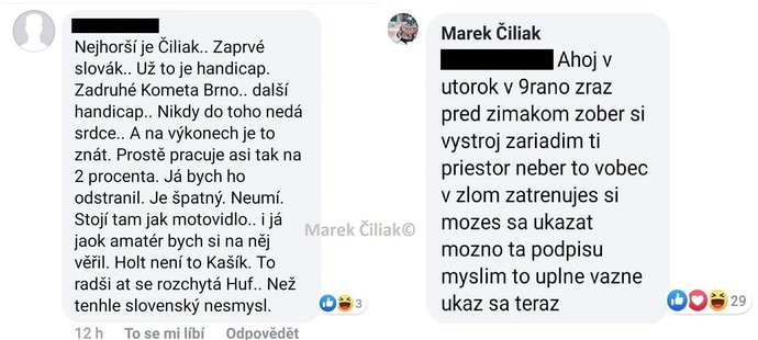 Marek Čiliak odpověděl na kritiku jednoho ze zlínských fanoušků