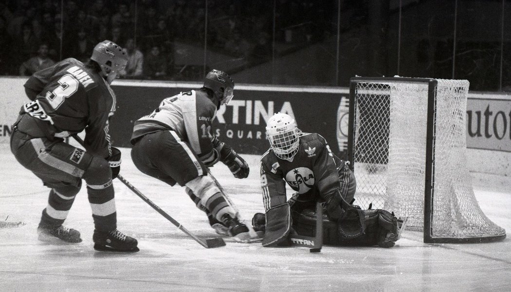 Utkání Sparta - Pardubice v sezoně 1988/89, v brance hostů Dominik Hašek