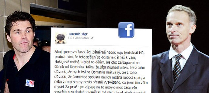 Jaromír Jágr reagoval na slova Dominika Haška na svém facebookovém profilu