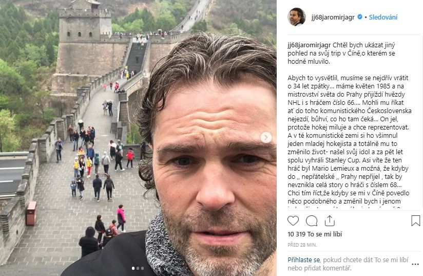 Jágrovo selfie z Velké čínské zdi a vyjádření ke kritice jeho cesty...