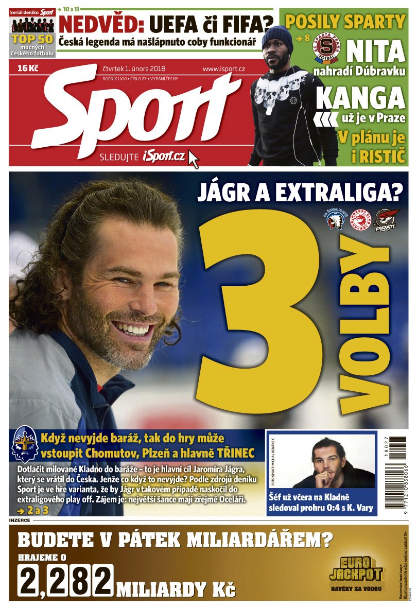 Titulní strana deníku Sport 1. února 2018