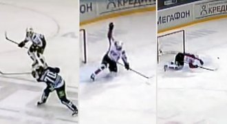 Neuvěřitelný český souboj v KHL! Blaťák semaforem zaskočil za brankáře