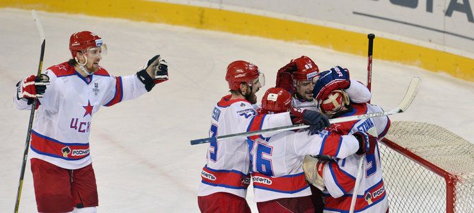 Radost hráčů CSKA Moskva, kteří vedou v sérii nad Slovanem Bratislava 2:0. (archivní foto)