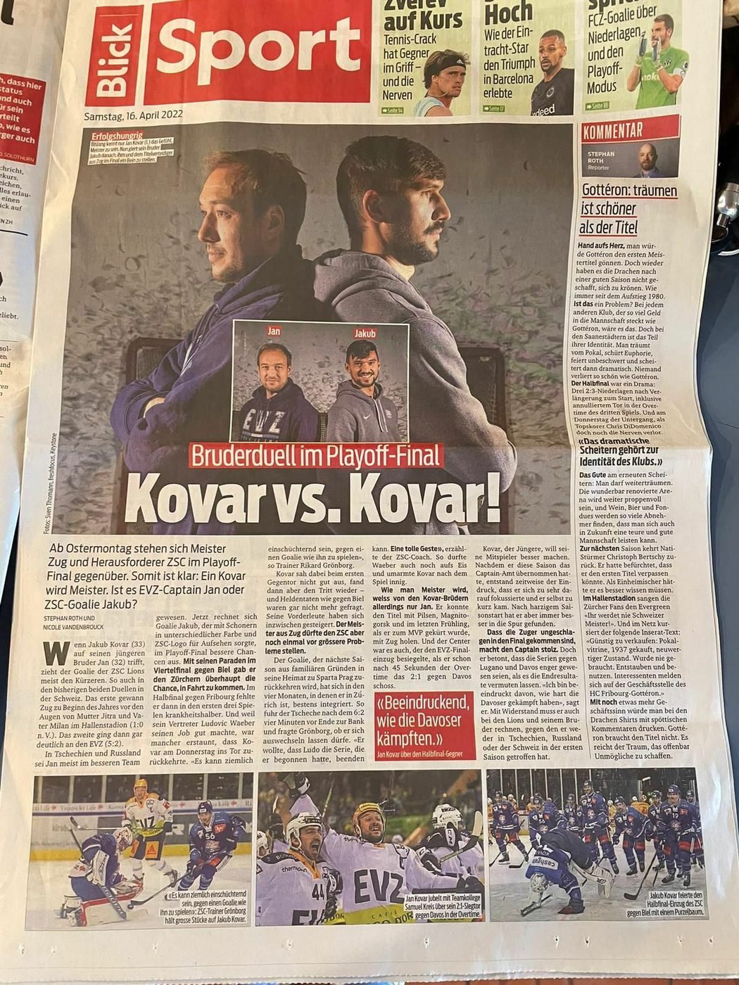 Souboj Jana (vlevo) a Jakuba Kováře ve finále play off švýcarské ligy strhl velkou pozornost