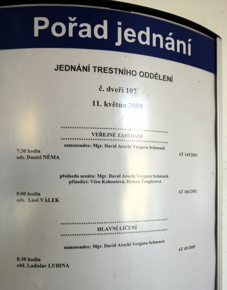 Program dnešního jednání soudu v Hradci Králové