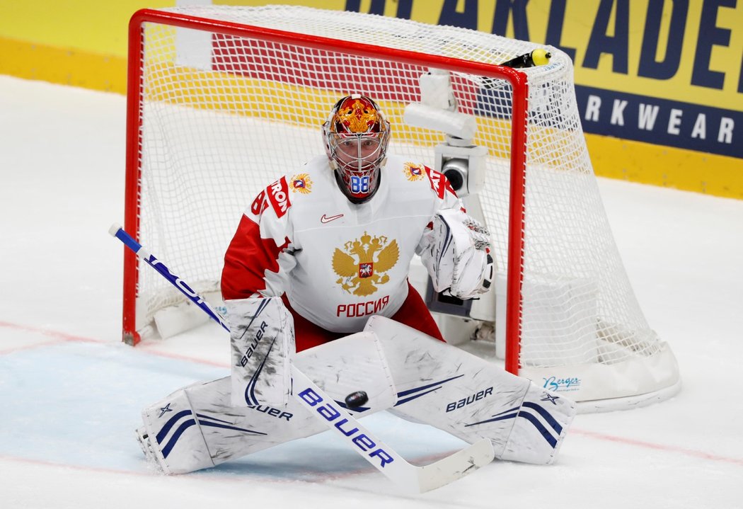 Andrej Vasilevskij během utkání s Lotyšskem