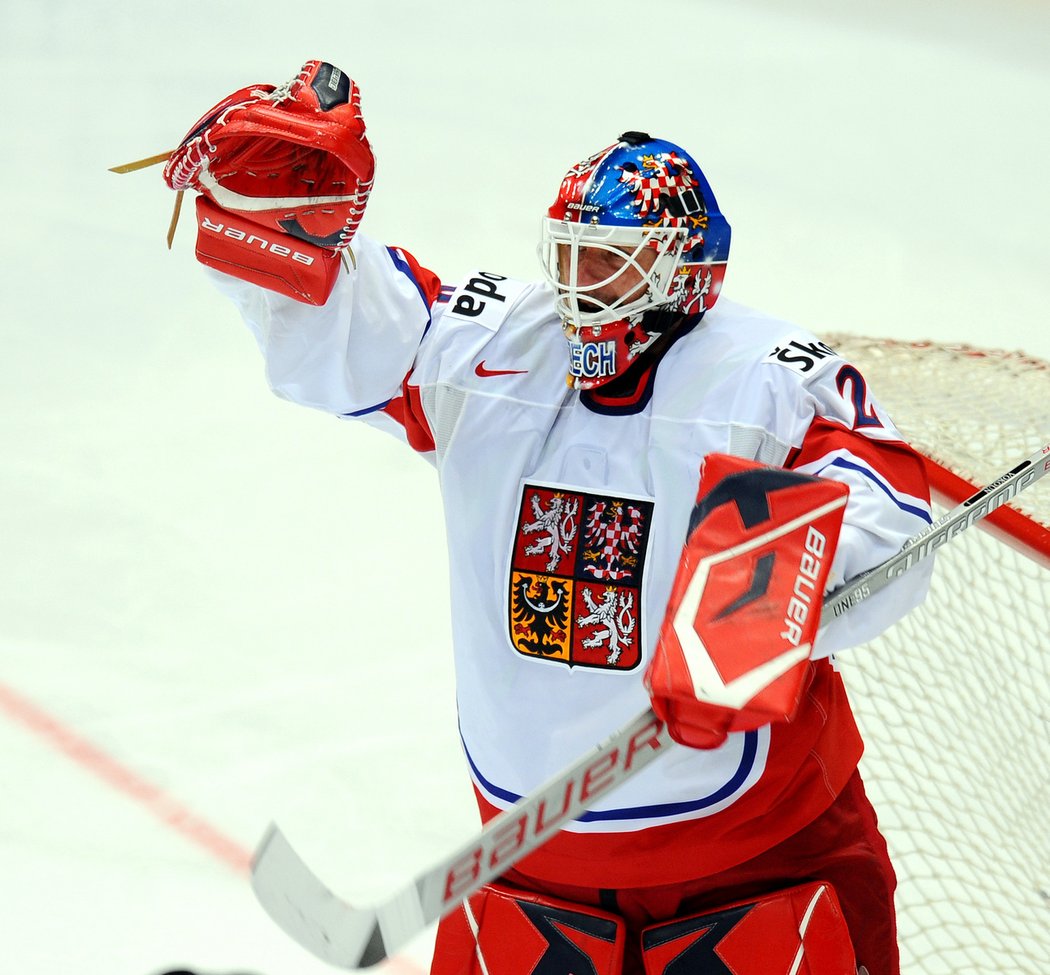 Tomáš Vokoun se raduje z triumfu na mistrovství světa v Německu.