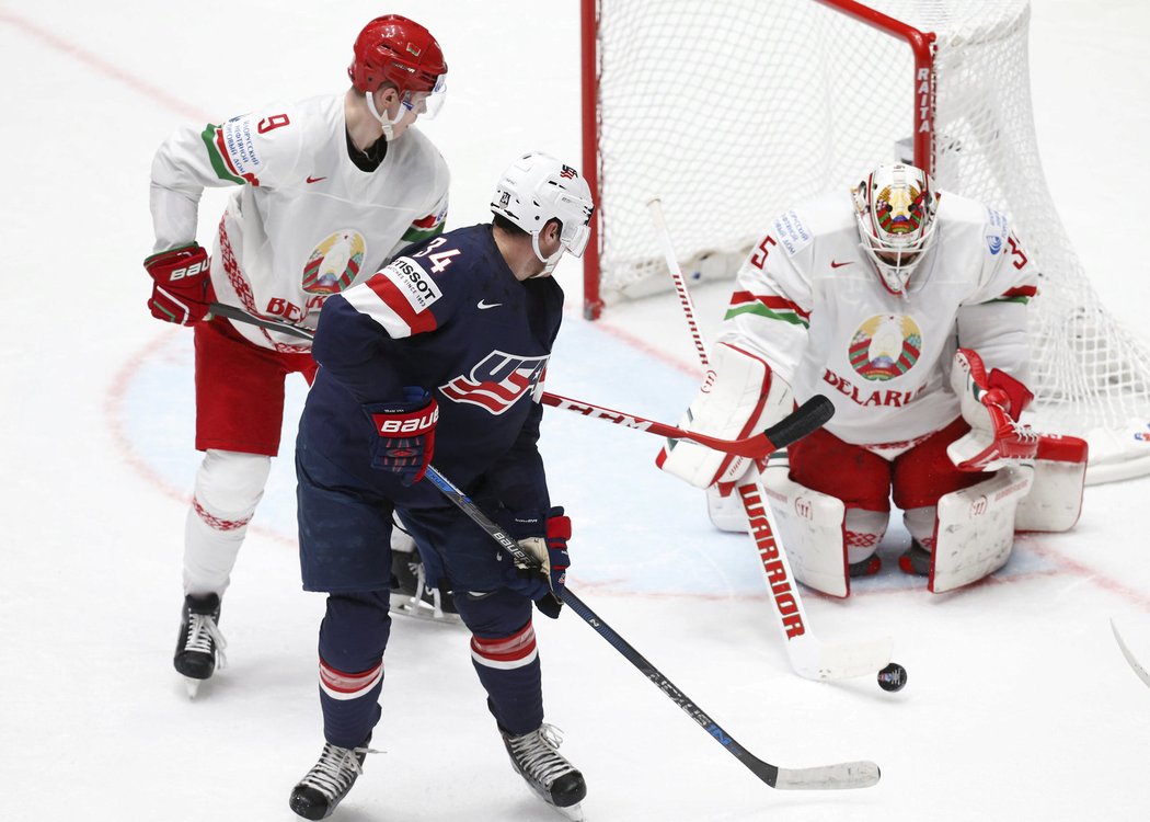 Auston Matthews i v utkání s Běloruskem patřil k nejnebezpečnějším útočníkům Američanů.