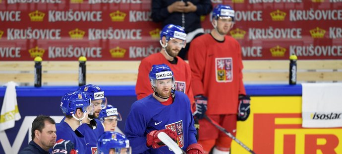 Trénink české hokejové reprezentace na mistrovství světa, 3. května 2018 v Kodani. David Musil (třetí zprava)