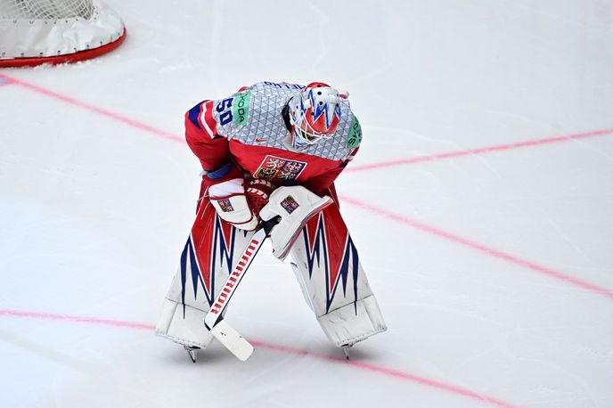Karel Vejmelka v utkání MS proti USA Karel Vejmelka v utkání MS proti USA