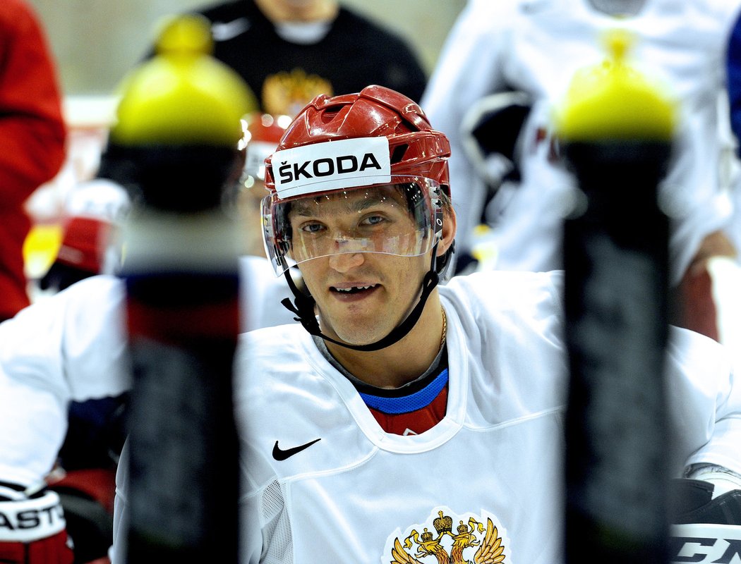 Alexandr Ovečkin během reprezentačního tréninku Ruska