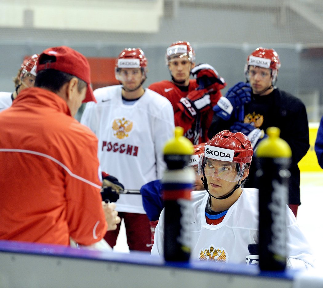 Alexandr Ovečkin během reprezentačního tréninku Ruska