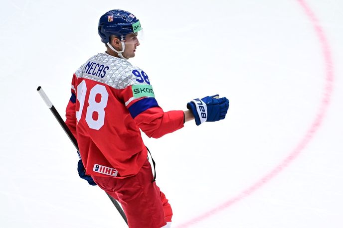 Martin Nečas se raduje ze své druhé branky proti Dánsku Martin Nečas se raduje ze své druhé branky proti Dánsku