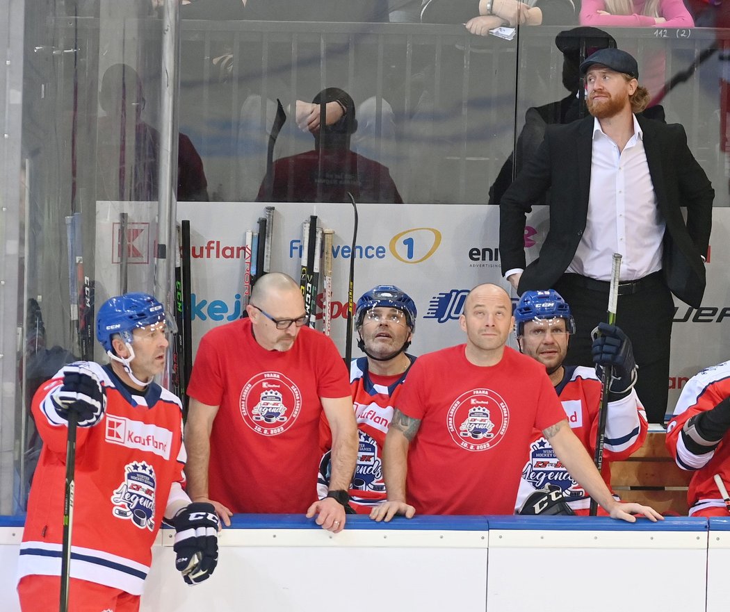 Zleva Petr Nedvěd, Jaromír Jágr, Václav Varaďa a Jakub Voráček