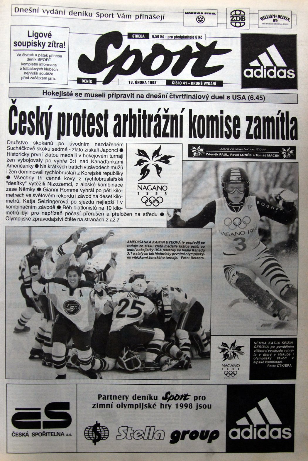 18. 2. 1998 - Titulní strana