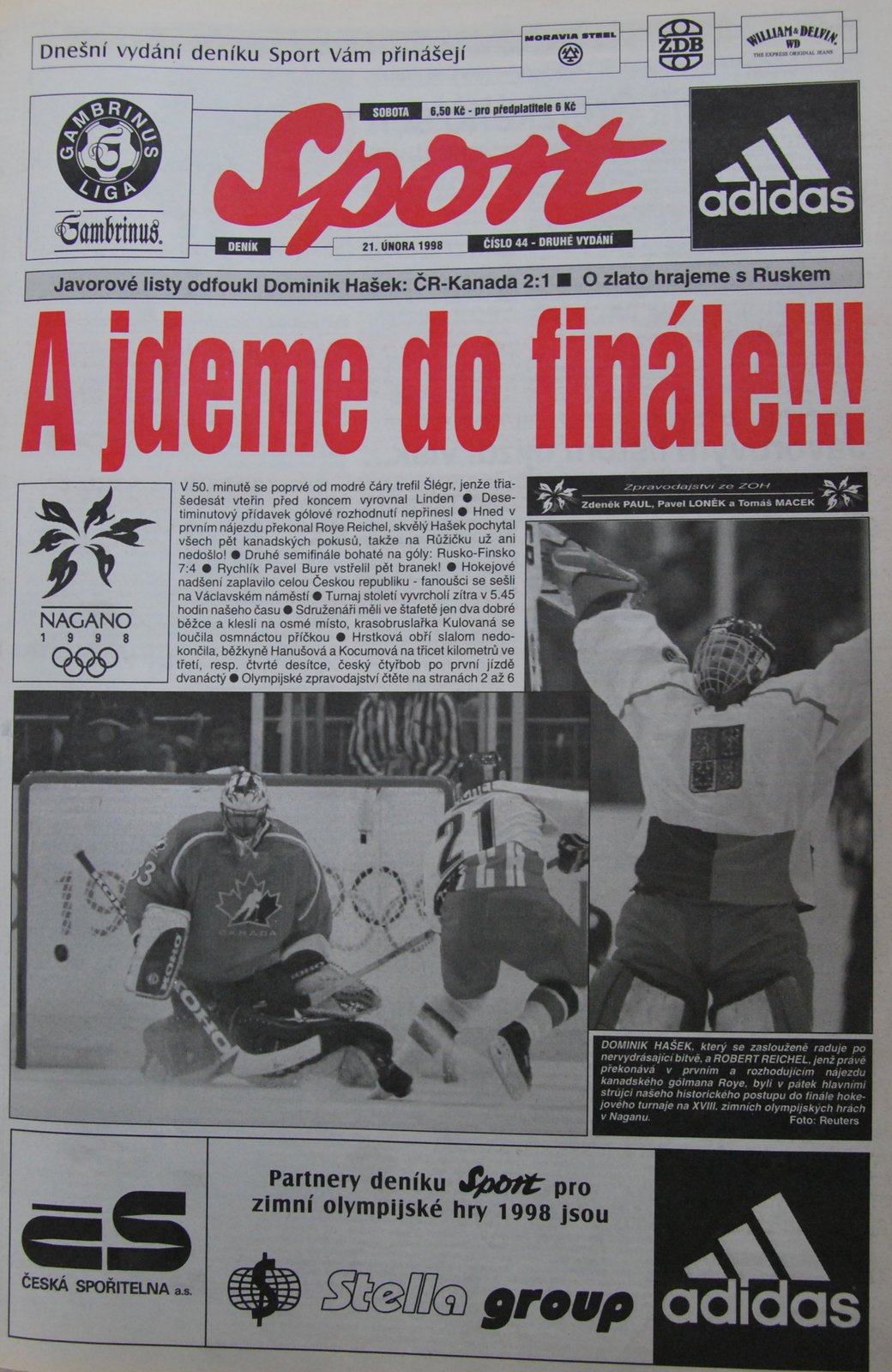 21. 2. 1998 - Titulní strana