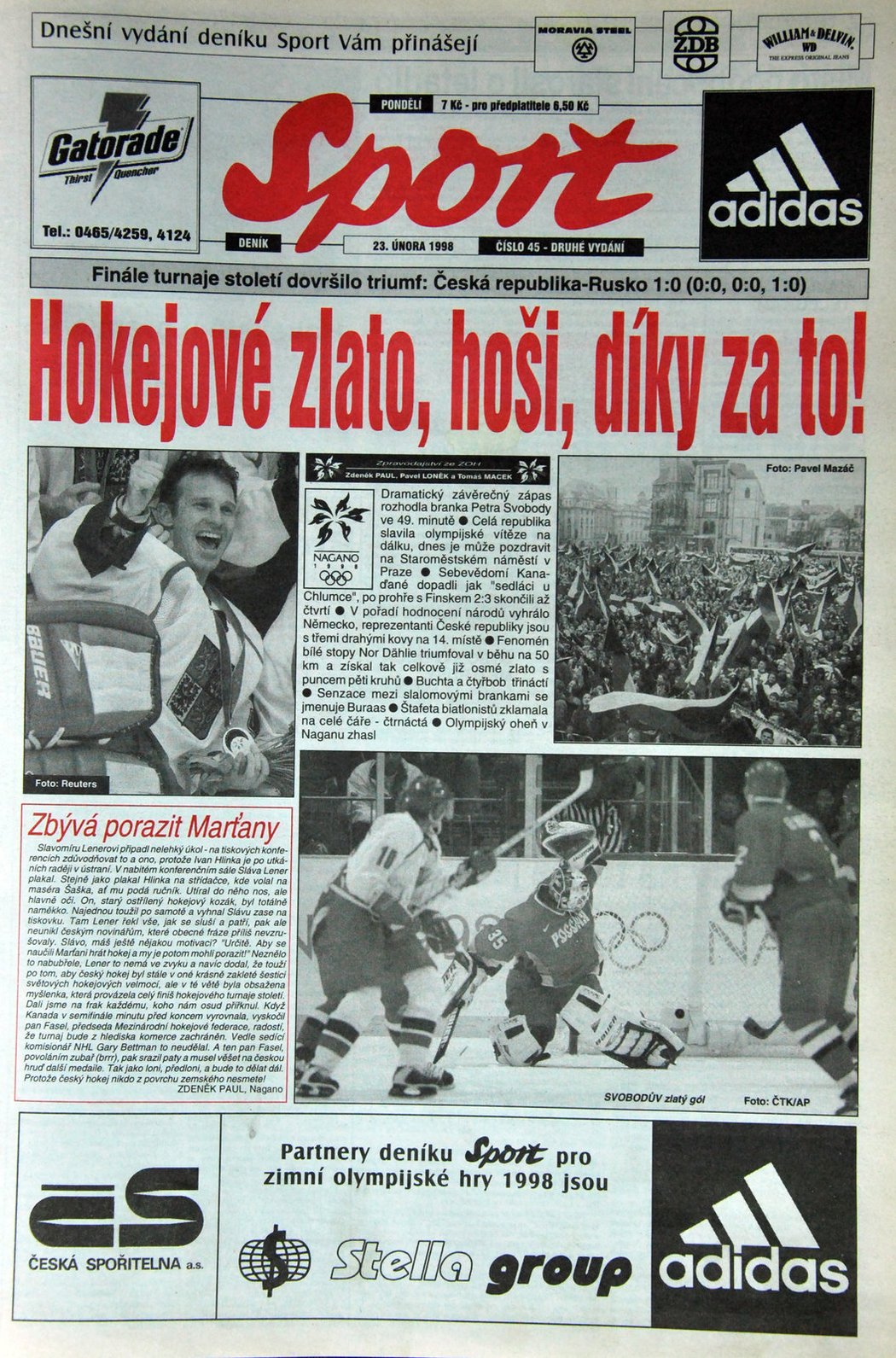 23. 2. 1998 - Titulní strana