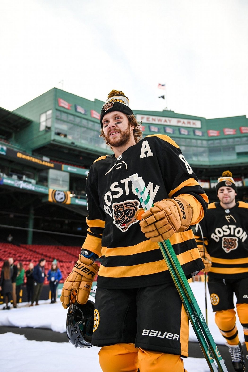 Český snajpr David Pastrňák na tréninku před zápasem Winter Classic