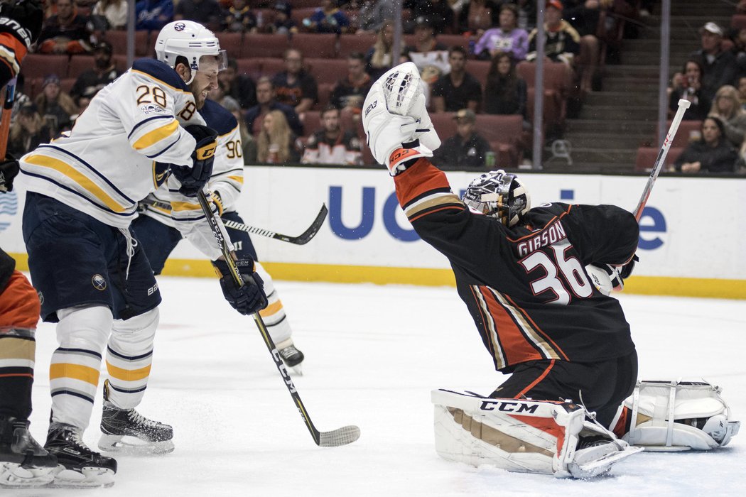 John Gibson pochytal celkem 28 střel Sabres