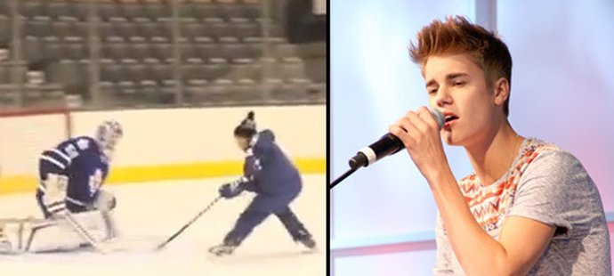 Takhle překonal Bieber na tréninku Toronta bývalého brankáře Leafs Gustavssona.
