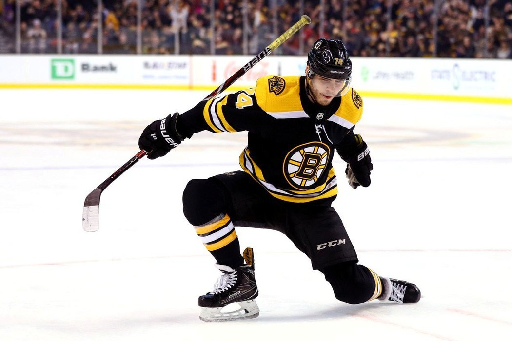 Patrice Bergeron slaví jednu ze svých čtyř branek do sítě Caroliny