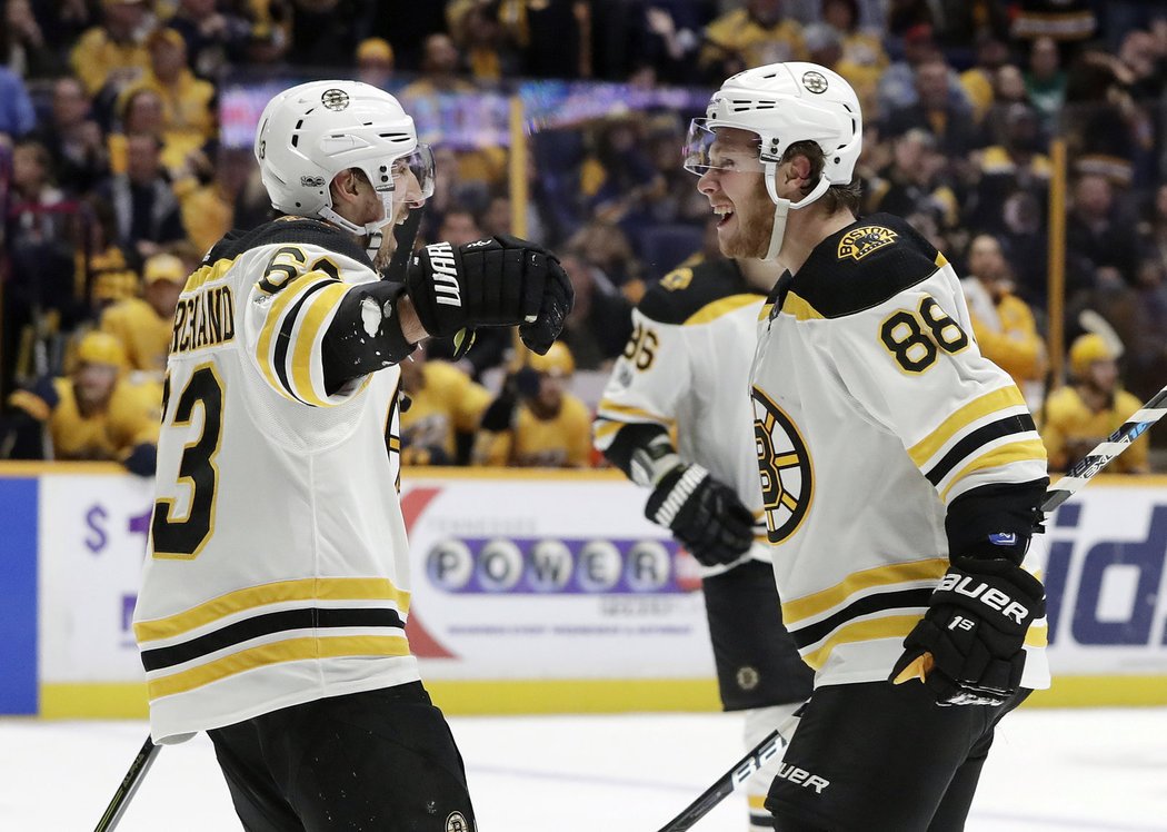 Brad Marchand nahrával, David Pastrňák vstřelil gól