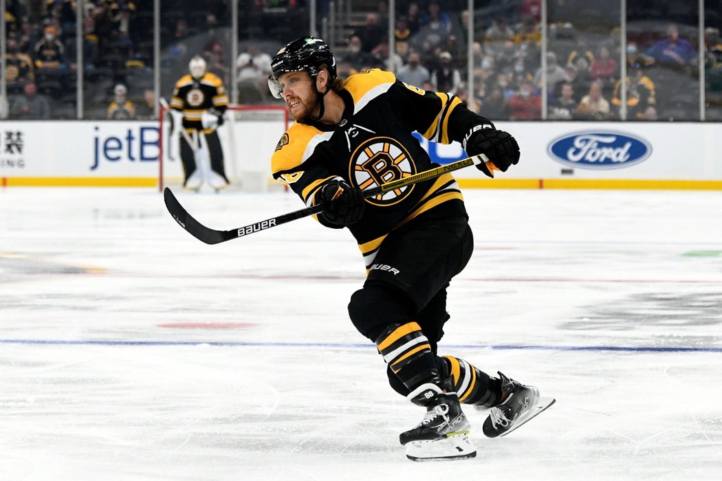 David Pastrňák v přípravném utkání proti New York Rangers