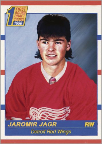 Jaromír Jágr v dresu Detroit Red Wings, kdyby byl vybrán jako trojka v draftu NHL 1990