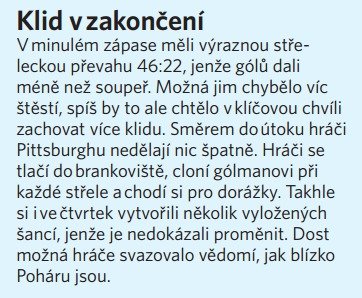 Pittsburgh: Klid v zakončení