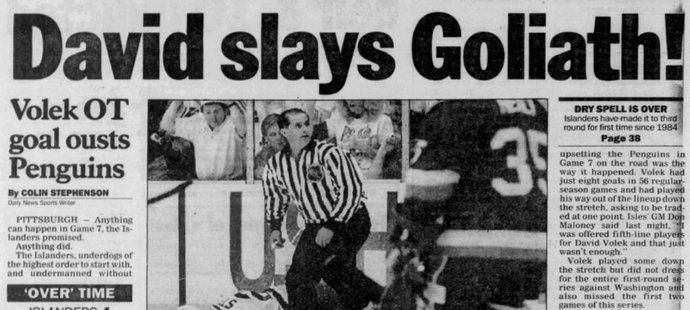„David zabil Goliáše!“ hlásaly titulky novin po výhře Islanders v sedmém utkání série proti Pittsburghu
