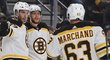 Patrice Bergeron, David Pastrňák a Brad Marchand - obávané trio, ale bez českého střelce strádá