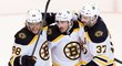 "Perfection line" aneb nejlepší útok NHL za posledních pět let, zleva David Pastrňák, Brad Marchand a Patrice Bergeron