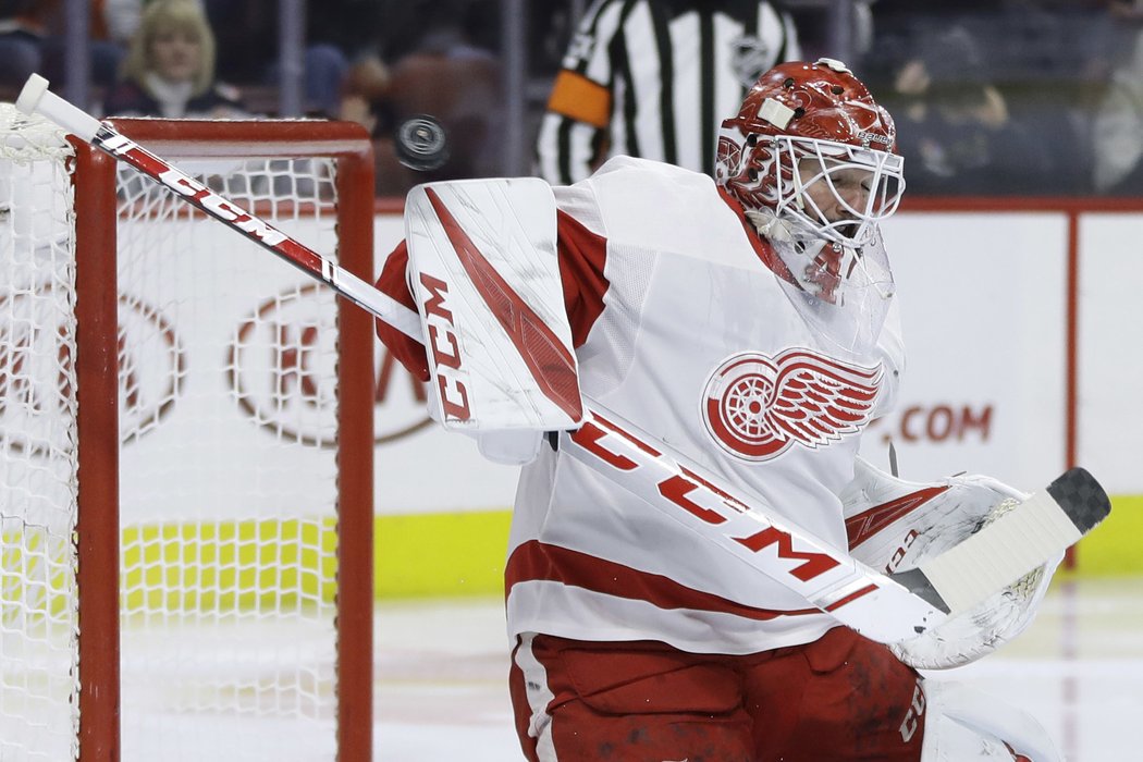 Na bombu Radko Gudase brankář Red Wings Jonathan Bernier nezareagoval.