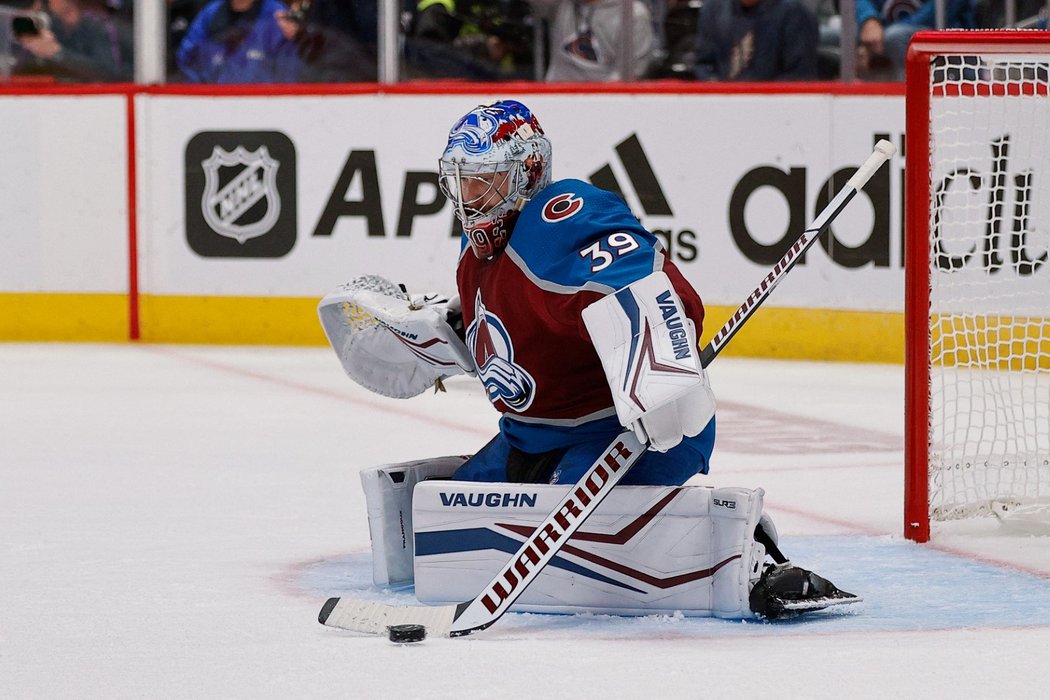 Český hokejový brankář Pavel Francouz se dostal do brány v semifinále play off NHL v utkání Colorada proti Edmontonu