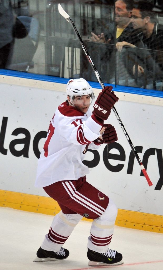 Hvězda utkání. Radim Vrbata se raduje z prvního gólu Hvězda utkání. Radim Vrbata se raduje z prvního gólu