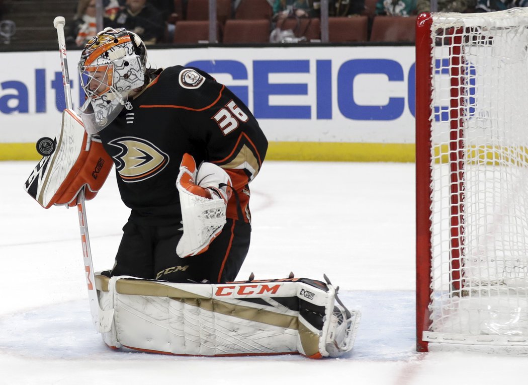 John Gibson předvedl proti San Jose spolehlivý výkon.