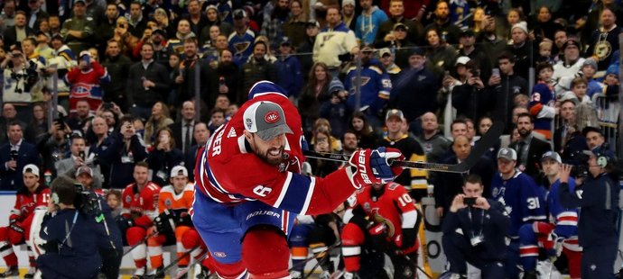 Kanadský obránce Shea Weber z Montrealu vyhrál v dovednostních soutěžích před Utkáním hvězd NHL v St. Louis počtvrté v kariéře soutěž o nejtvrdší střelu.