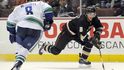 Fin Teemu Selanne z Anaheim Ducks a Willie Mitchell z Vancouveru Canucks