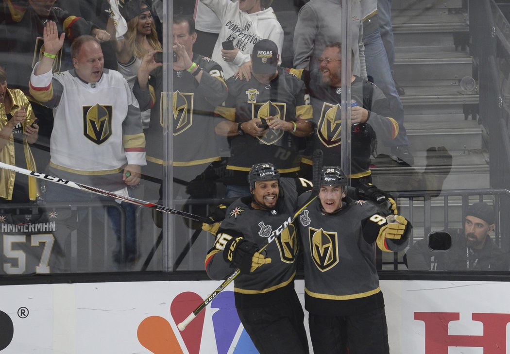 Ryan Reaves a Tomáš Nosek slaví vedení, které zařídil český útočník