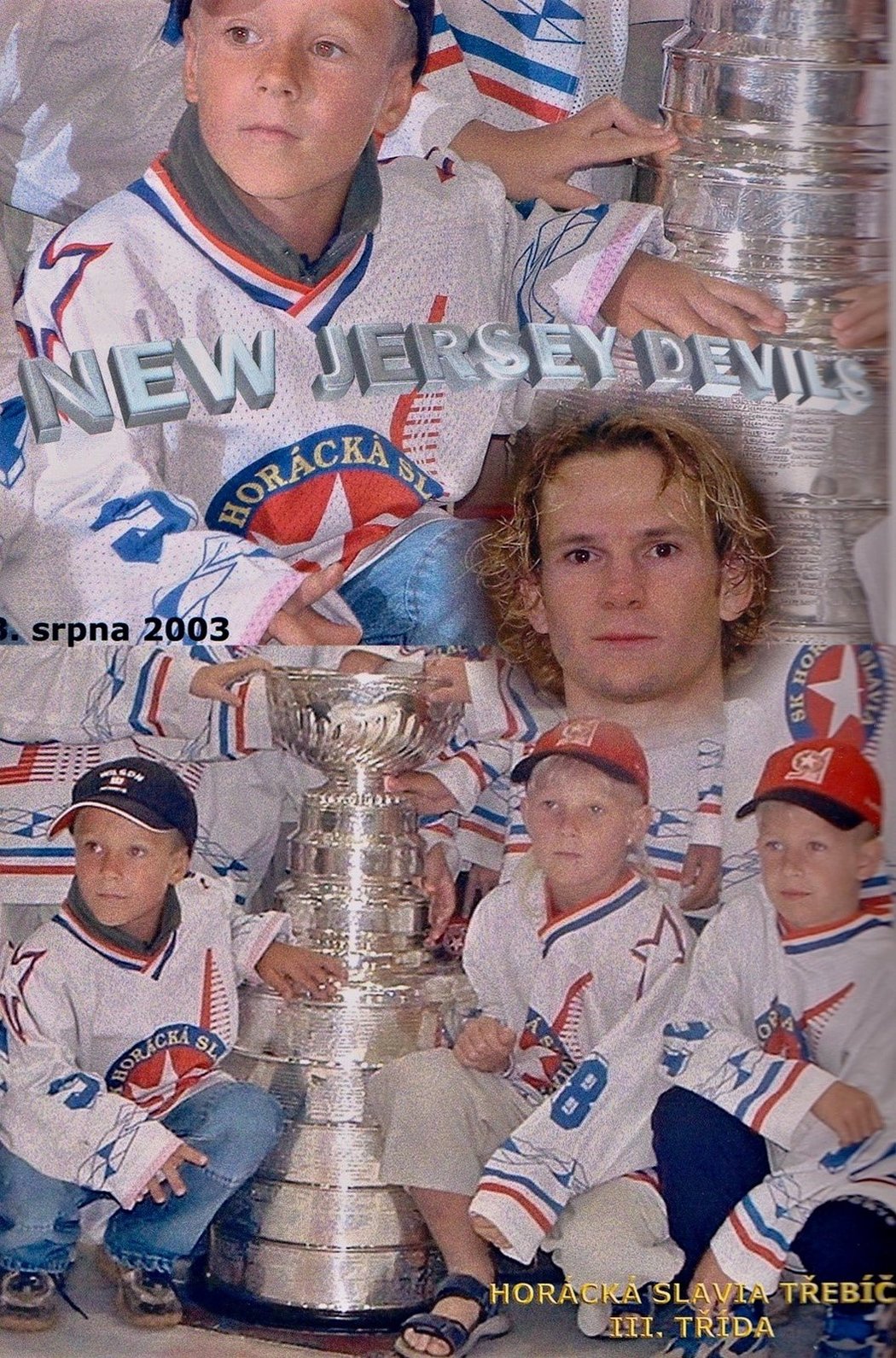 Koláž z roku 2003. Pavel Zacha, Patrik Eliáš a Stanley Cup