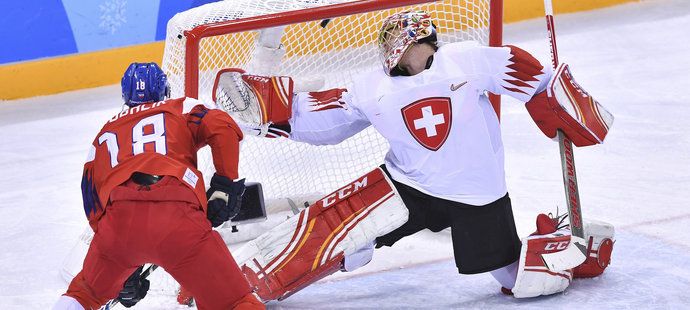 Dominik Kubalík zavěsil, brankář Jonas Hiller už nestihl zasáhnout