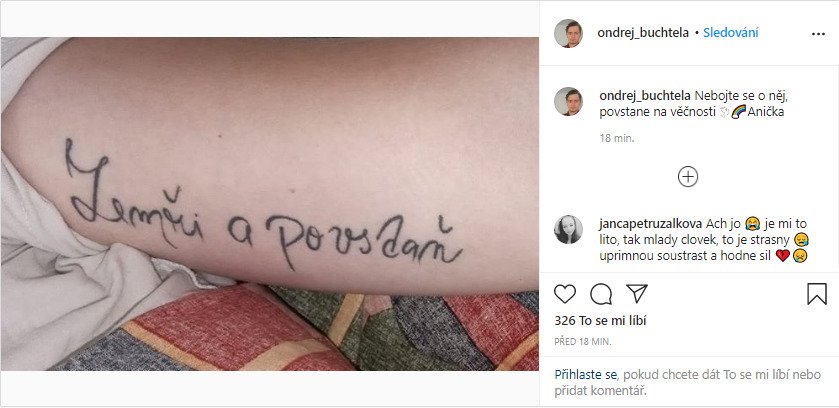 V pátek po poledni se na Instagramu objevila smutná zpráva o odchodu Ondřeje Buchtely...