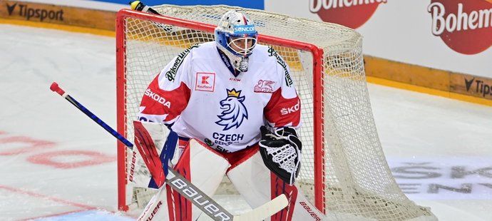 Gólman české hokejové reprezentace Roman Will v utkání proti Slovensku
